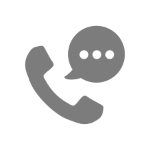 A gray phone icon with a speech bubble containing three dots, symbolizing voice calls and messaging for support.